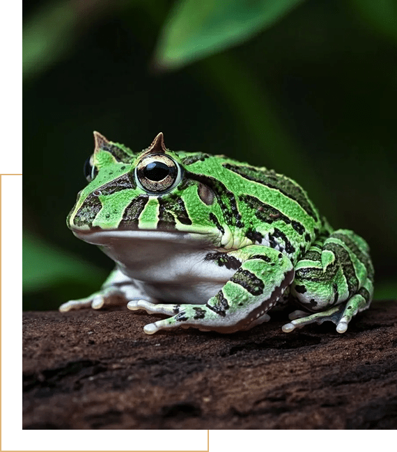 Green striped frog on a log